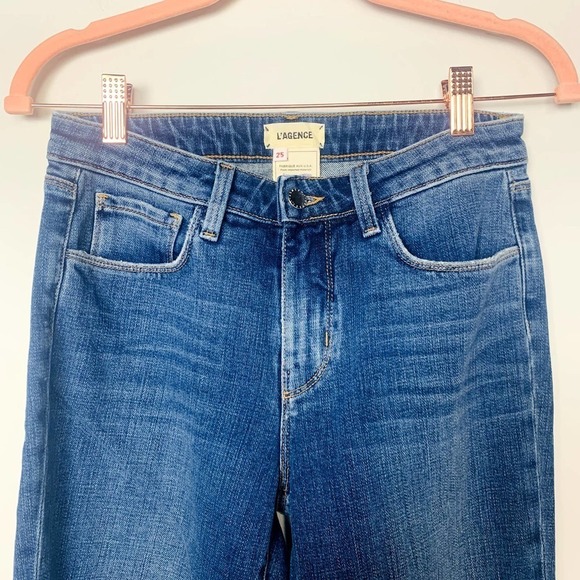 #48 L'Agence NWOT Blue Classic High Rise Slim Straight Denim Jeans Womens SZ 25 - Picture 2 of 3